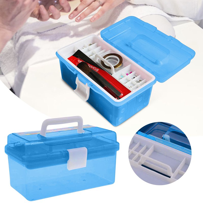 Multipurpose Portable Storage Box Organizer with Handle and Removable Tray - Blue