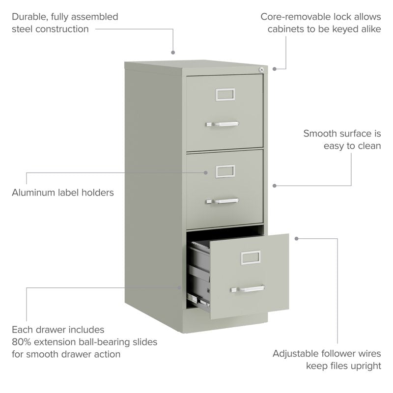 Locking Metal File Cabinet with 3 Drawers - Commercial Grade Vertical Storage