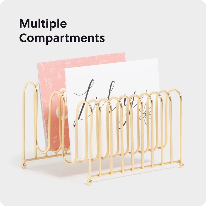 Wire Letter Organizer with Gold Finish - Desk Mail Sorter, Office & Home