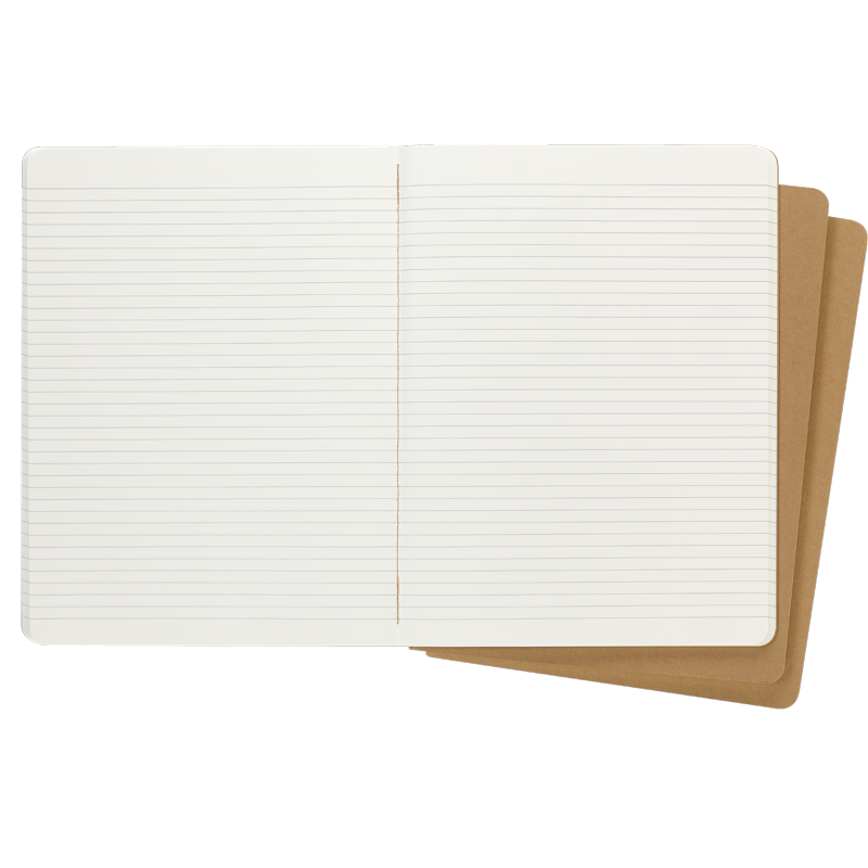 Set of 3 XL Kraft Brown Ruled Notebook Journals - Lightweight & Customizable