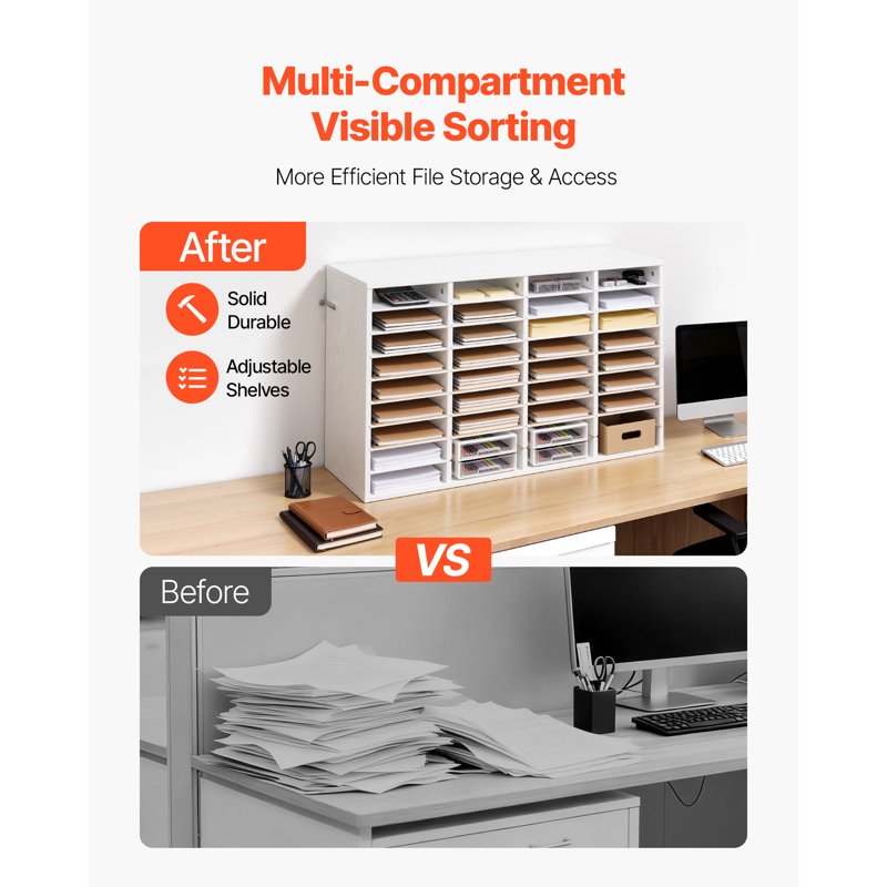 Wooden Literature Organizer with Adjustable Shelves for Office & Home