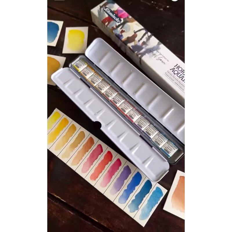 Artist Watercolor Paint Set - 12 Half Pans in Metal Box, Fine Quality