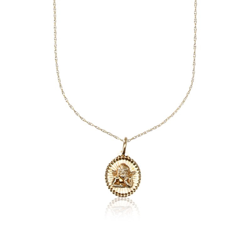Sterling Silver Gold-Plated Guardian Angel Pendant with 18 Inch Chain - Women's Jewelry
