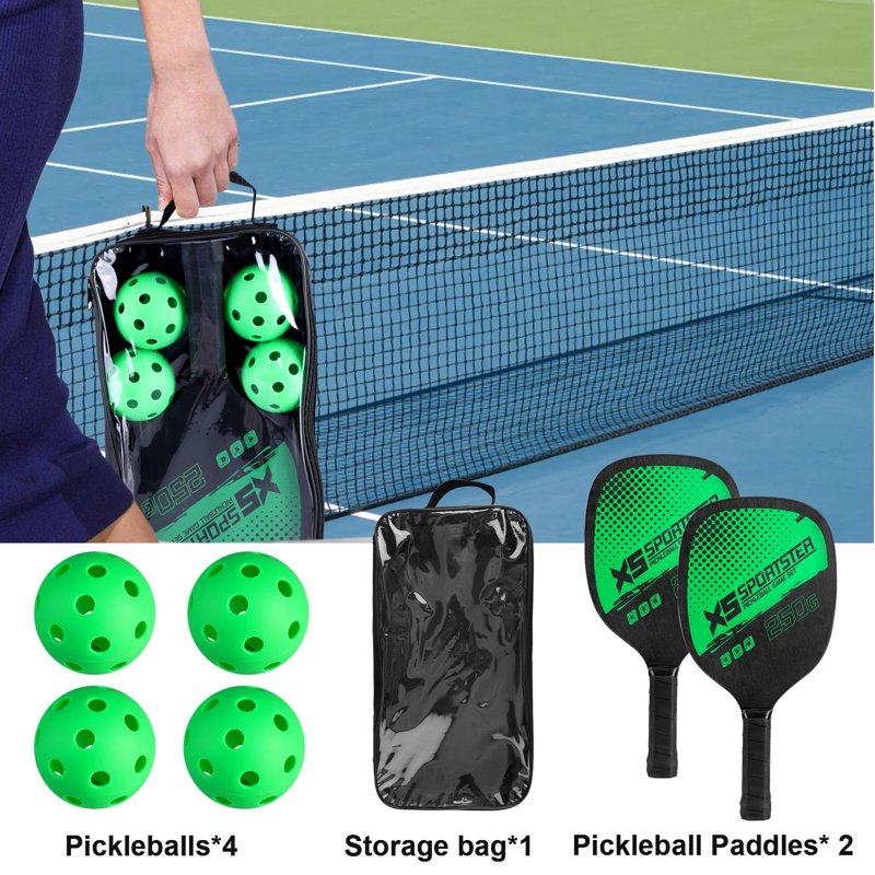 Wood Pickleball Paddles Set of 2 with 4 Balls and Carry Bag