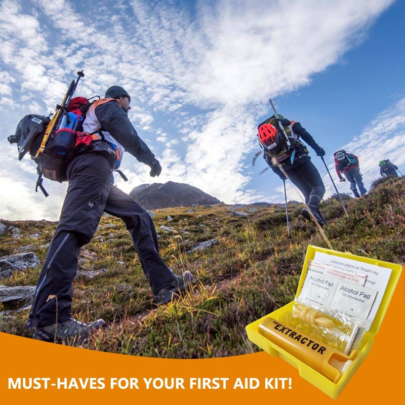Snake Bite First Aid Kit with Venom Extractor Suction Pump - Portable Emergency Tool for Hiking & Camping - Yellow