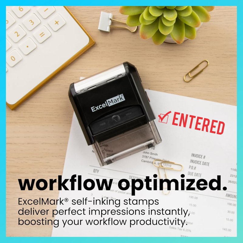 Self-Inking Entered Rubber Stamp with Red Ink for Office Use - 9/16"x 1-1/2"