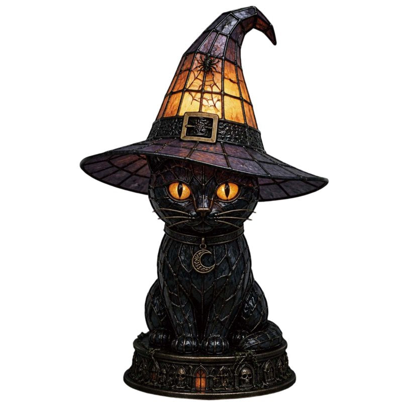 Halloween Witch Cat Lamp 3D Resin Night Light Gothic Decor for Home & Party