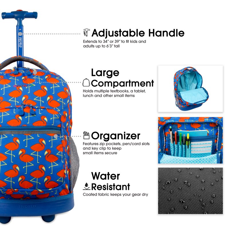 Unisex 18-Inch Rolling Backpack for School & Travel - Large Capacity, Durable
