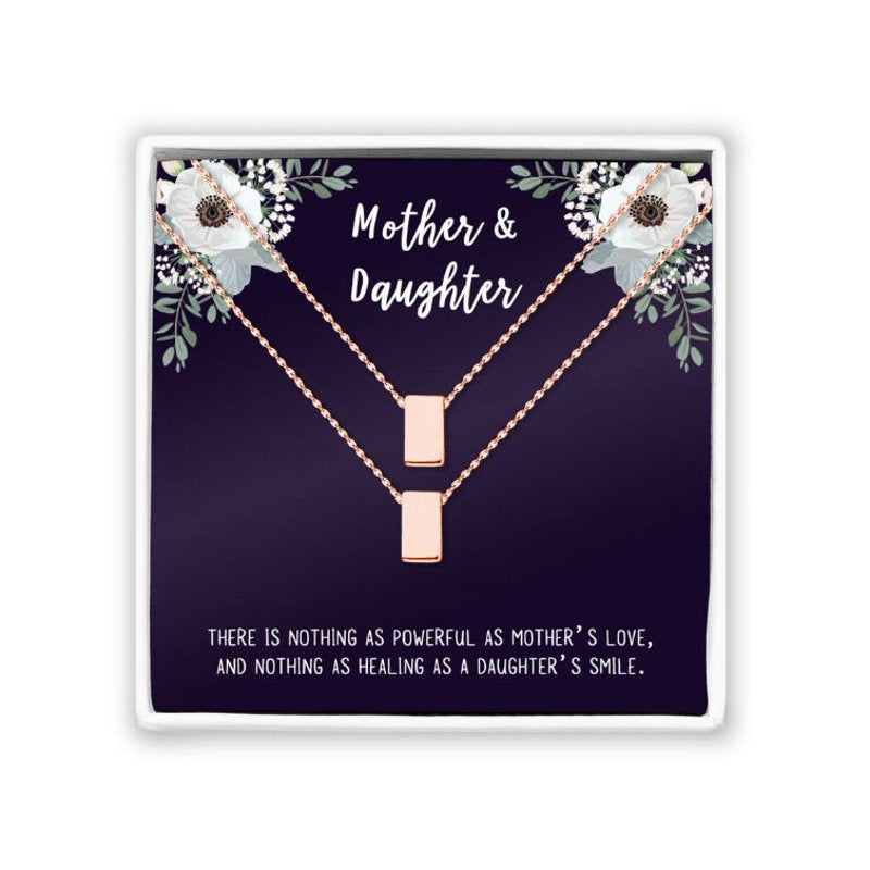 Matching Mom and Daughter Cube Necklace Gift Set - Rose Gold, Silver & Gold Options