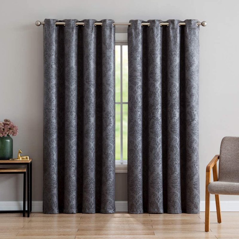 Blackout Curtains with Embossed Damask Pattern - Thermal Room Darkening Drapes for Home