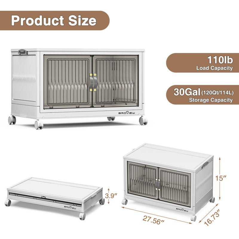 Large Stackable Storage Bins with Lid & Doors, 120QT Collapsible Closet Organizers