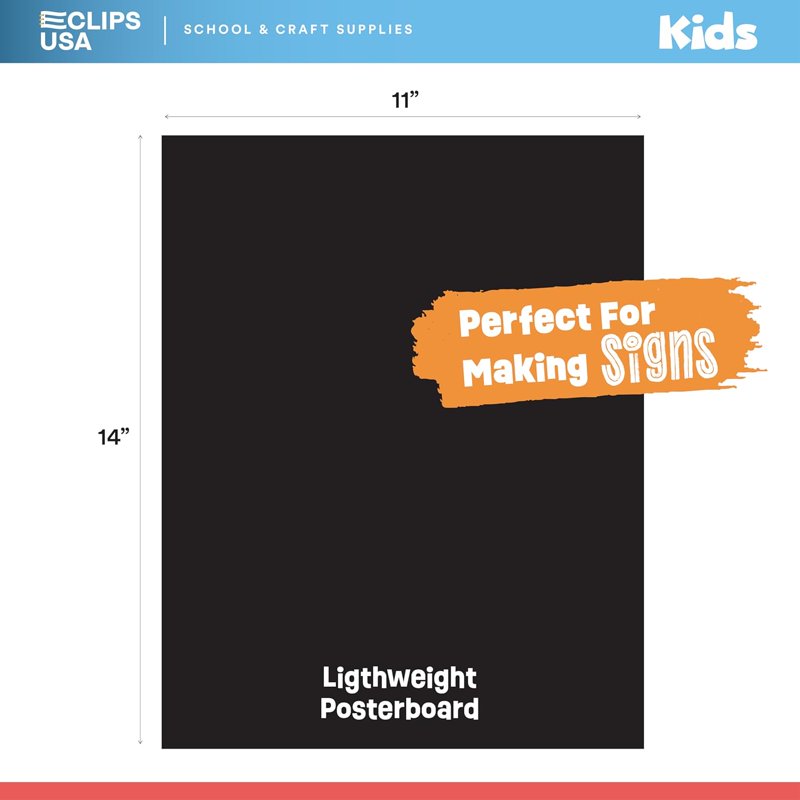 Large Black Poster Board 11 x 14 Inches - Bulk 100-Pack for School & Crafts
