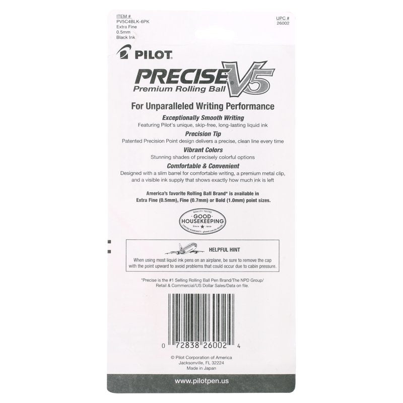 Pilot Precise V5 Extra Fine Rolling Ball Pens - 0.5mm, Black Ink, 4 Pack