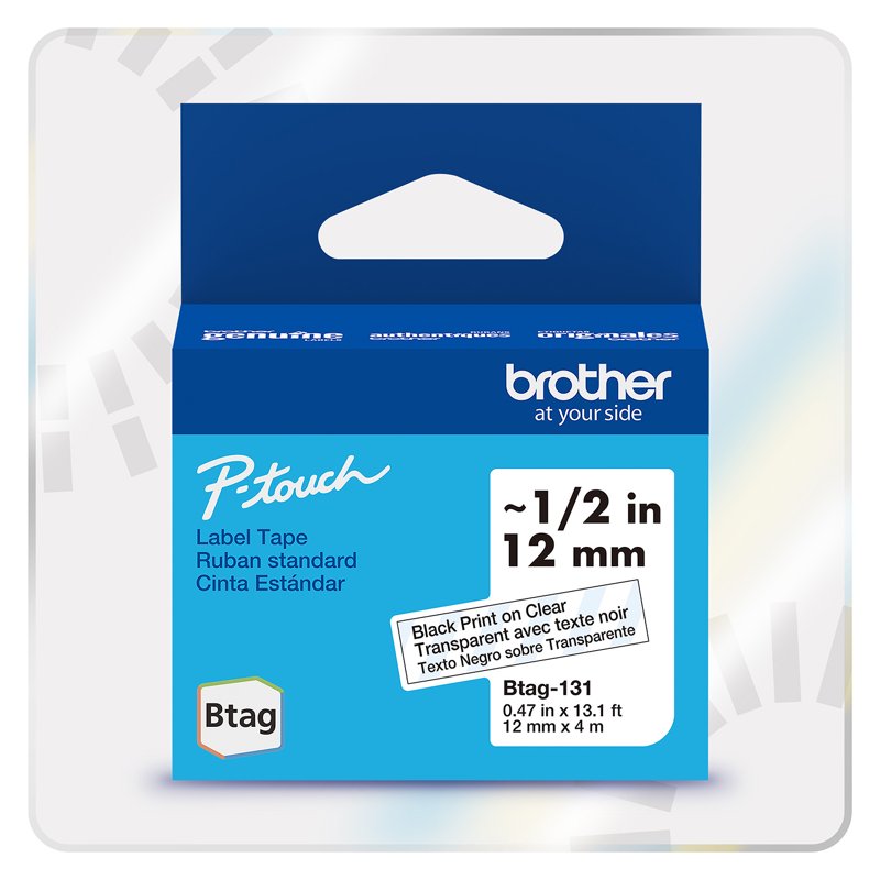 Brother Genuine Black on Clear Label Tape - ½ inch x 13.1 ft for P-touch Label Makers