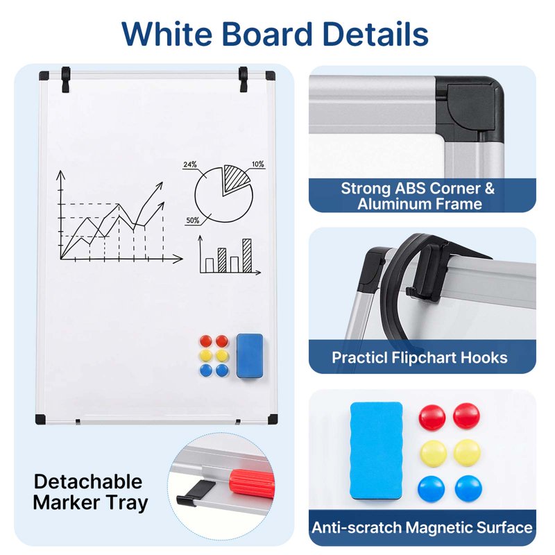 Portable Magnetic Whiteboard Easel with Adjustable Tripod Stand - 36x24 or 40x28