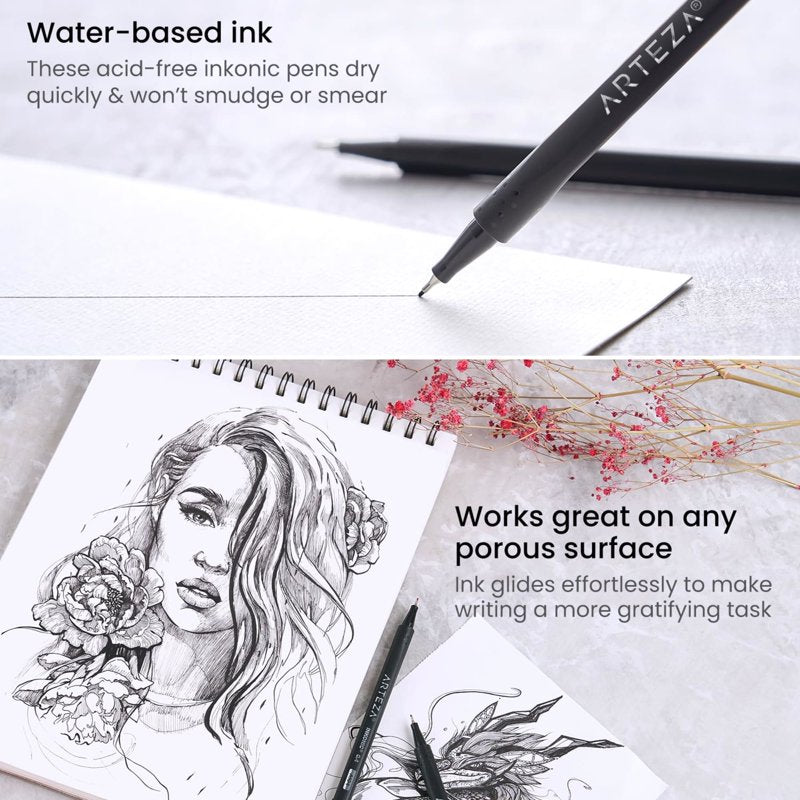 Arteza Inkonic Fineliner Pens 0.4mm Black, 12 Count — Variation of THIS listing