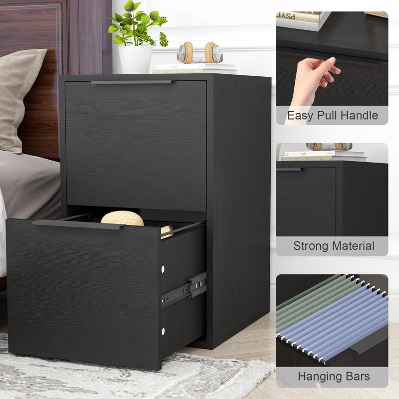 Wooden File Cabinet 2 Drawer Vertical Storage for Office - Black & Walnut Options