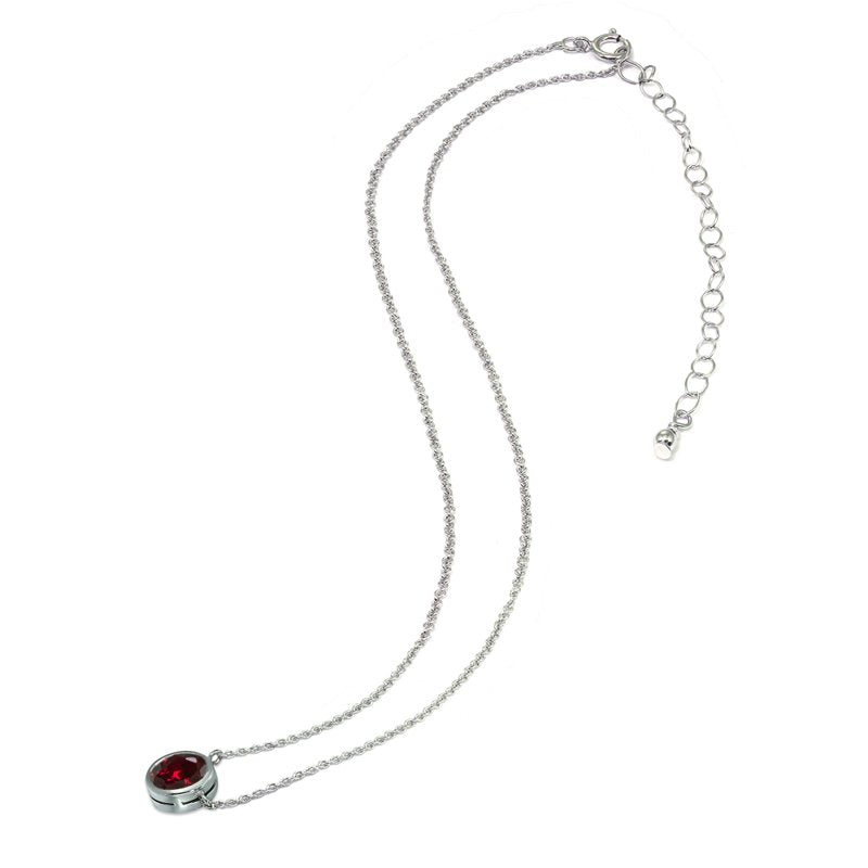 Dainty Sterling Silver Bezel-Set 6mm Round Birthstone Necklace for Women