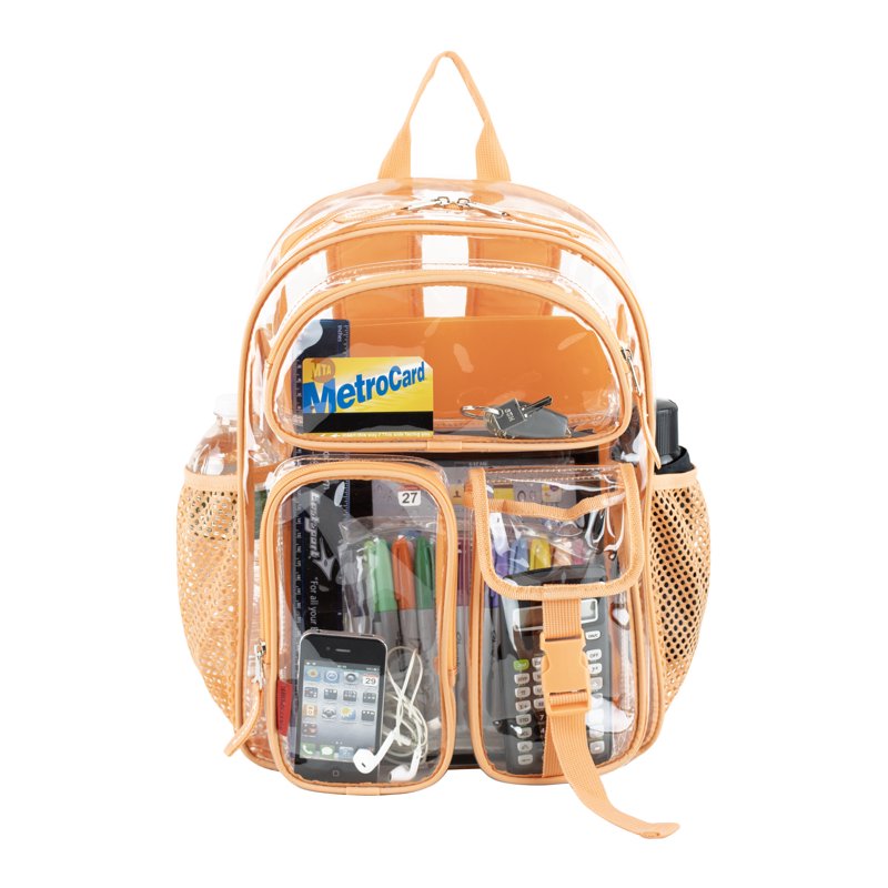 Unisex 16-Inch Cargo Clear Backpack with Multiple Pockets & Water Bottle Sleeve