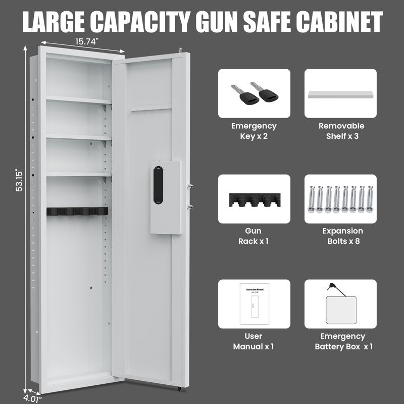 Wall Gun Safe with Dual Alarm System & Adjustable Shelves – Fireproof Security Cabinet