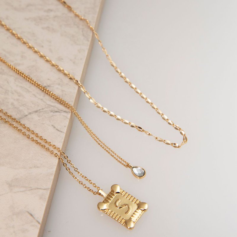 Personalized Gold Letter Necklace Set - Initial Pendant Jewelry for Women