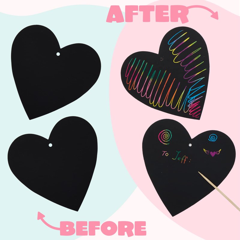Kids Valentine's Day Scratch-Off Card Set with Rainbow Hearts - Classroom Craft Supplies