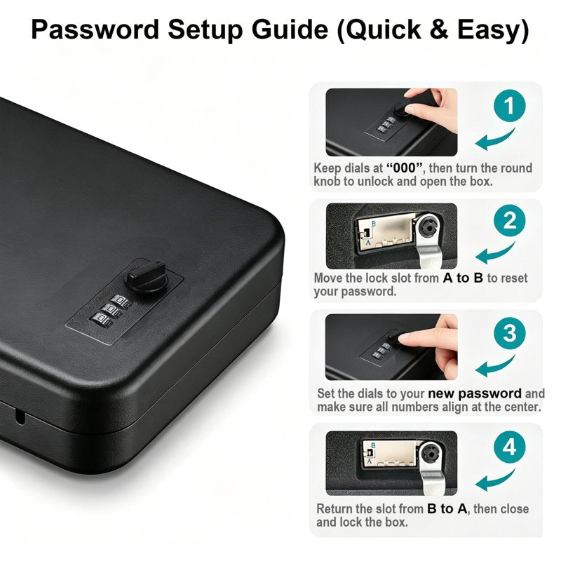 Portable Gun Safe with 3-Digit Combination Lock - Blacksmith Travel Pistol Lockbox