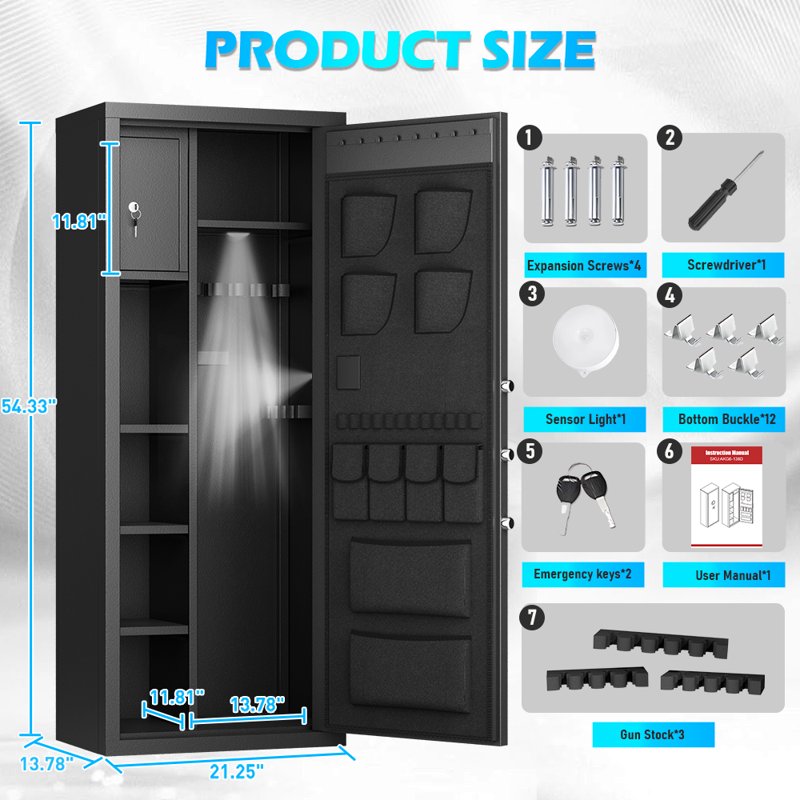 Heavy-Duty Digital Gun Safe with Adjustable Shelves & Gun Rack, Large Security Cabinet