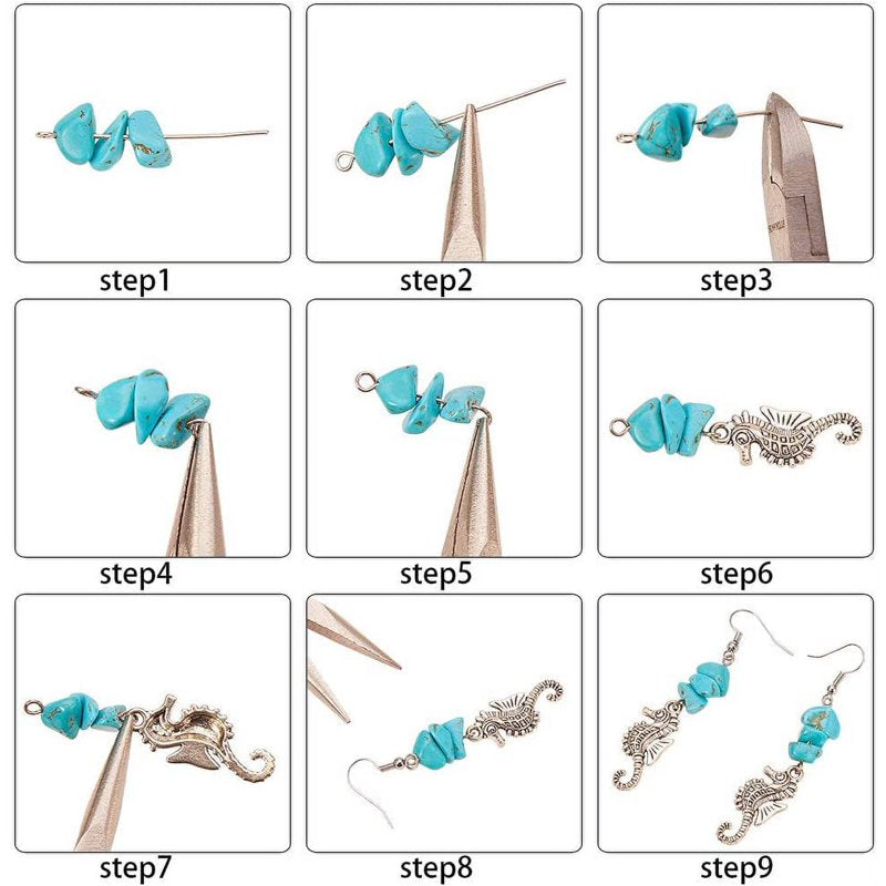 DIY Jewelry Making Kit for Earrings - Starfish, Seahorse, Shell Turquoise Pendants, Complete Supplies for 10 Pairs