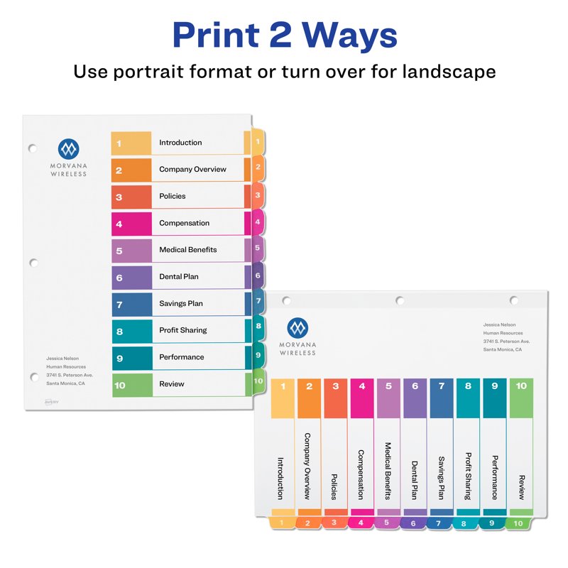 10-Tab Binder Dividers with Customizable TOC - Pack of 24 Sets