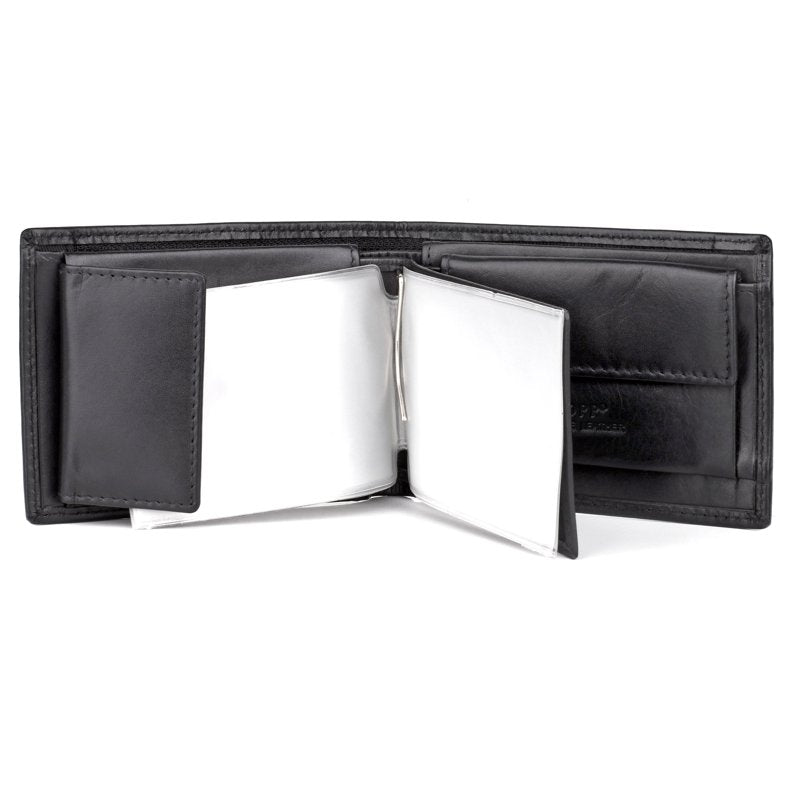 Men's Leather Regatta Convertible Billfold Wallet with Zip Coin Pocket - Black