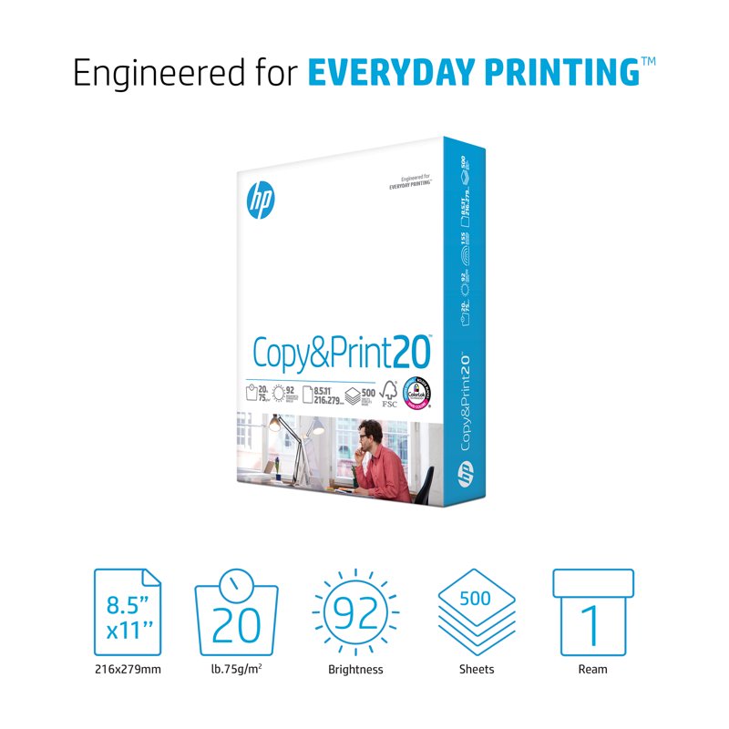 20lb Copy & Print Paper 8.5 x 11 Inches - 500 Sheets, Bright White