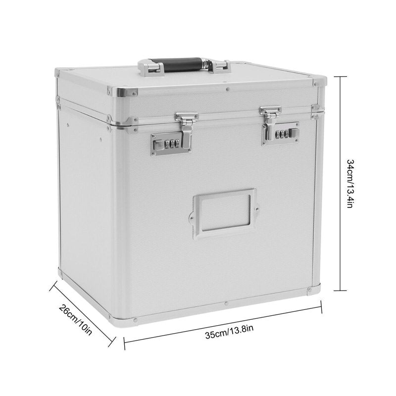 Large Silver Locking File Box 14x10x13 Inch Documents Storage Organizer with Combination Lock