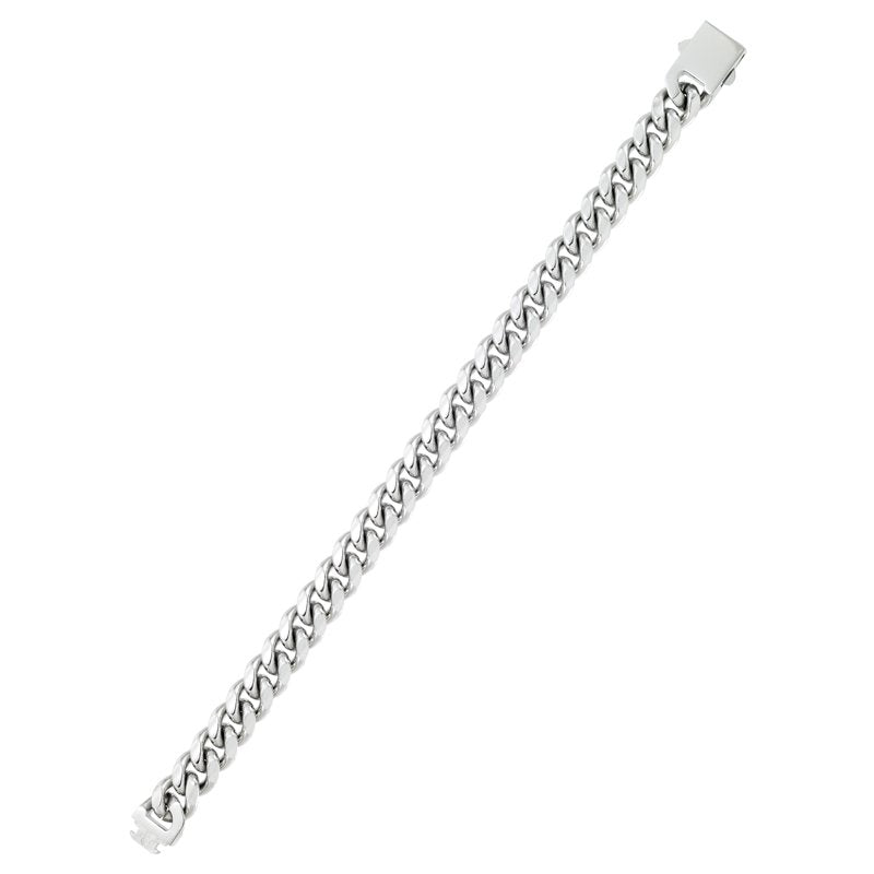 Men's Solid White Stainless Steel Curb Link Bracelet 9" - Signature Lock Closure