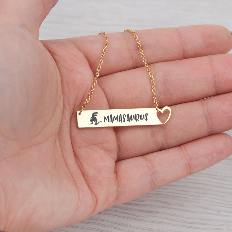 Mamasaurus Dinosaur Heart Pendant Necklace - Hypoallergenic Stainless Steel Jewelry for Mom & Grandma