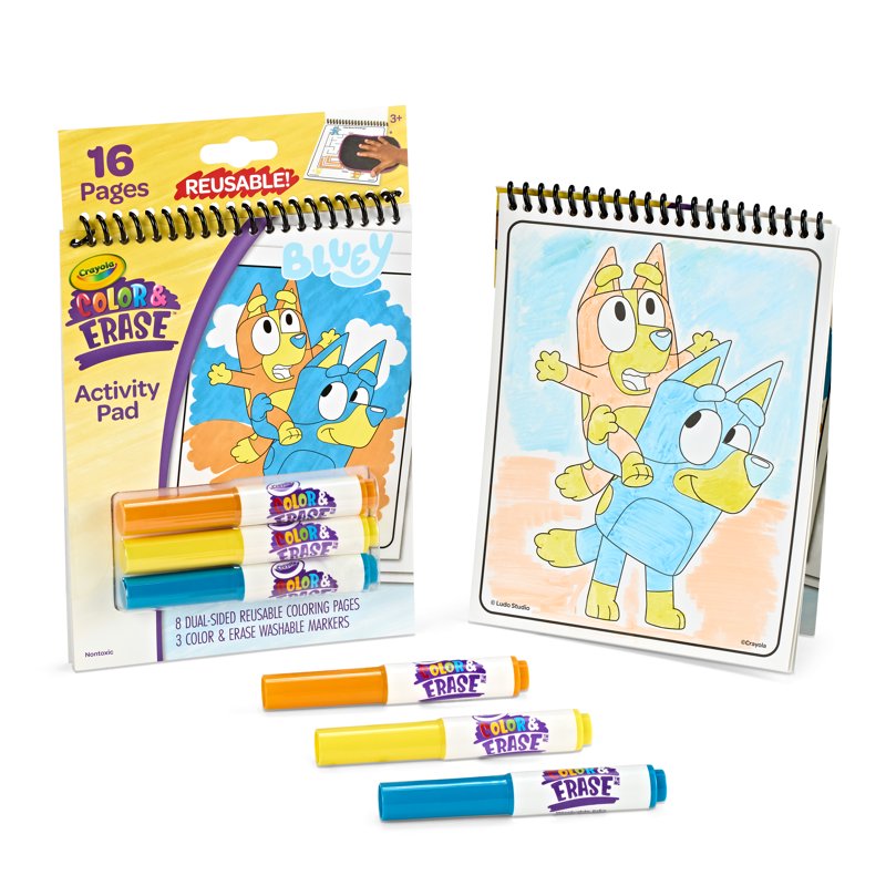 Reusable Coloring Activity Pad for Kids - Bluey & Paw Patrol Characters, 8 Dual-Sided Pages, Washable Markers