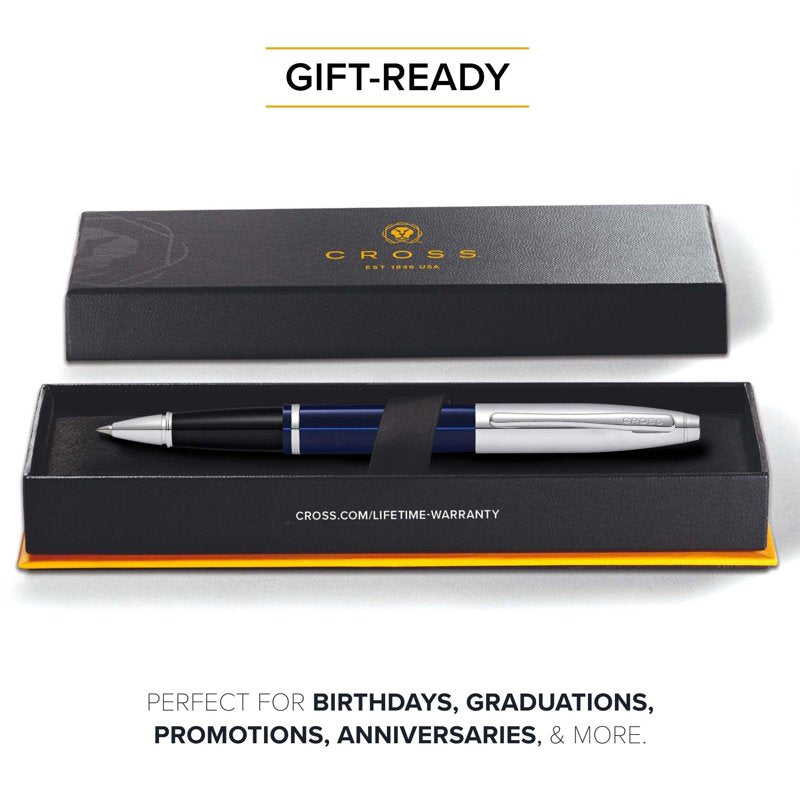 Cross Calais Chrome & Blue Rollerball Pen - Elegant Writing Instrument