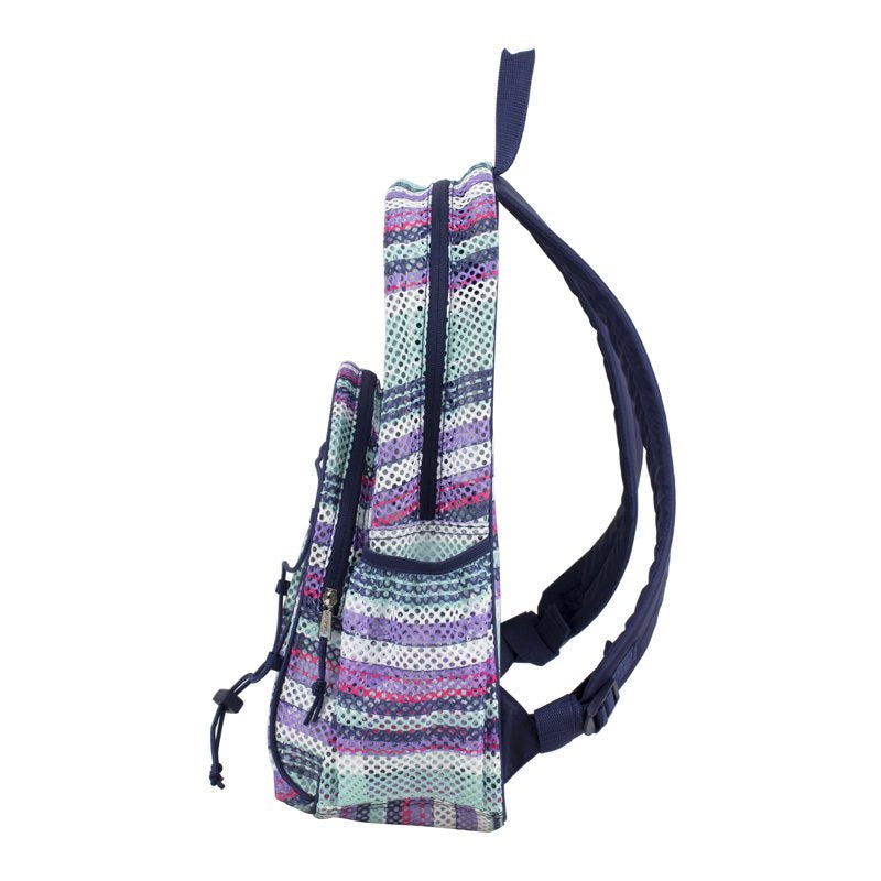 Unisex Mesh Bungee Backpack with Multi-Color Stripes and Padded Shoulder Straps