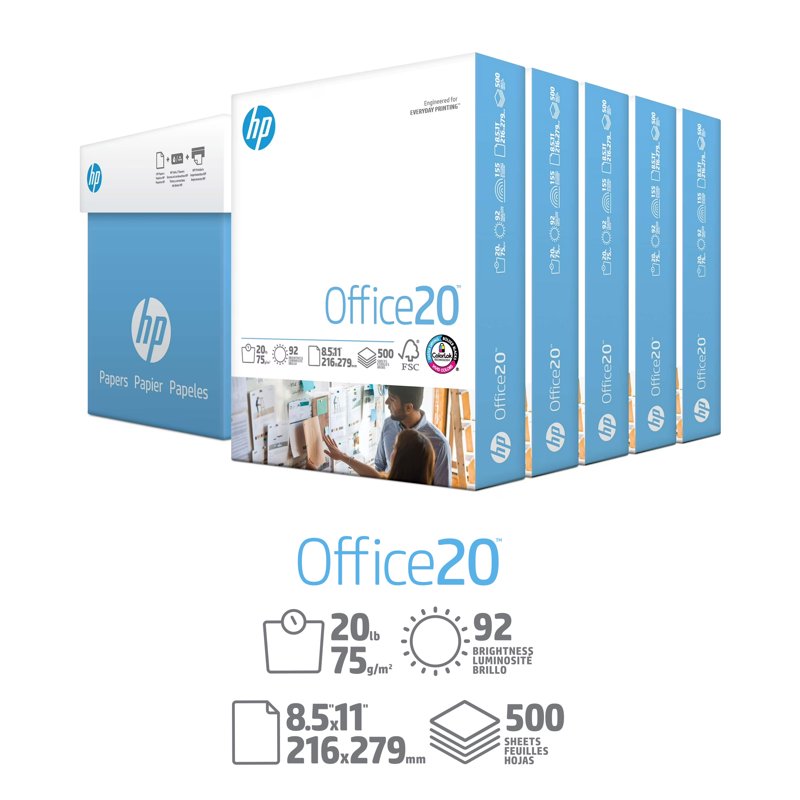 HP Copy&Print20 20lb White Printer Paper - 8.5 x 11, 5 Reams, 2500 Sheets