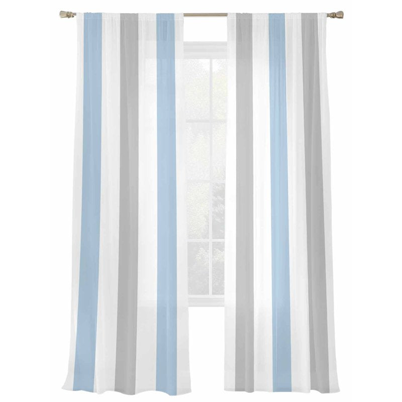 Semi Sheer Curtains 96 Inch Length - Modern Farmhouse Vertical Striped Window Drapes, 2 Panels Set
