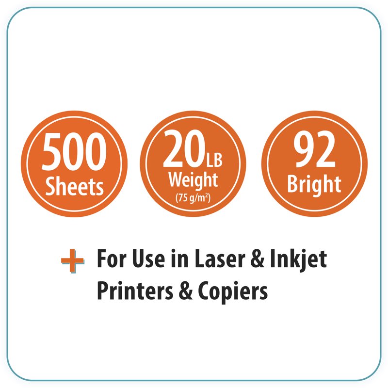 Office Copy Paper 8.5 x 11 White 20 lb Bright 92 - Ream of 500 Sheets