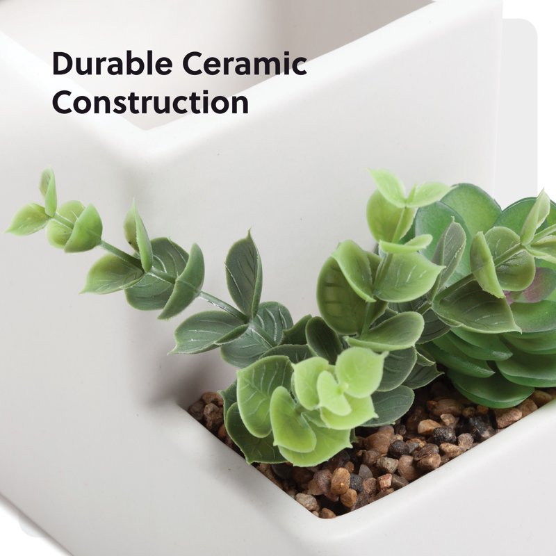 Ceramic Desktop Plant and Pencil Holder - White, 5.1 x 3.8 x 4.8 in.