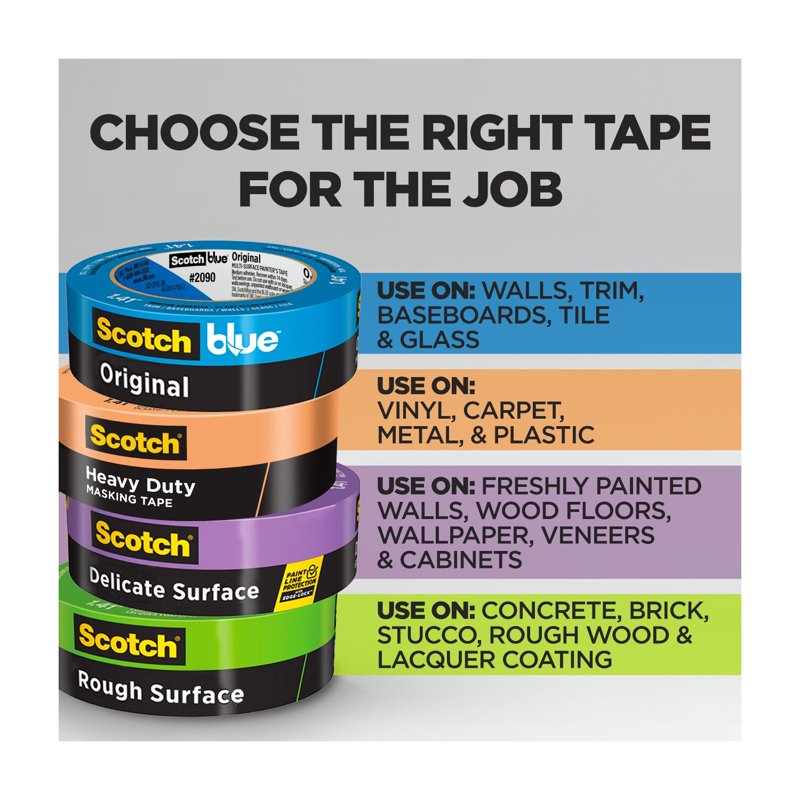 Scotch Heavy Duty Masking Tape, 1.88 in x 60 yd, Orange - 6 Rolls