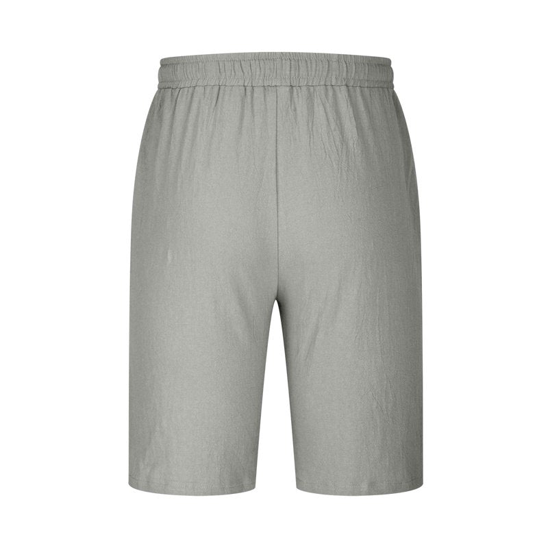 Men's Linen Shorts Casual Solid Color Elastic Waist Knee Length Beach Shorts