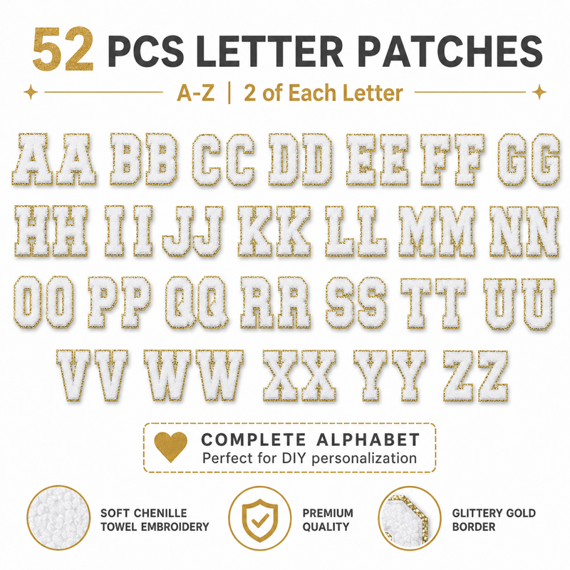 52 Pack Iron On Letter Patches for Clothing DIY Decorations