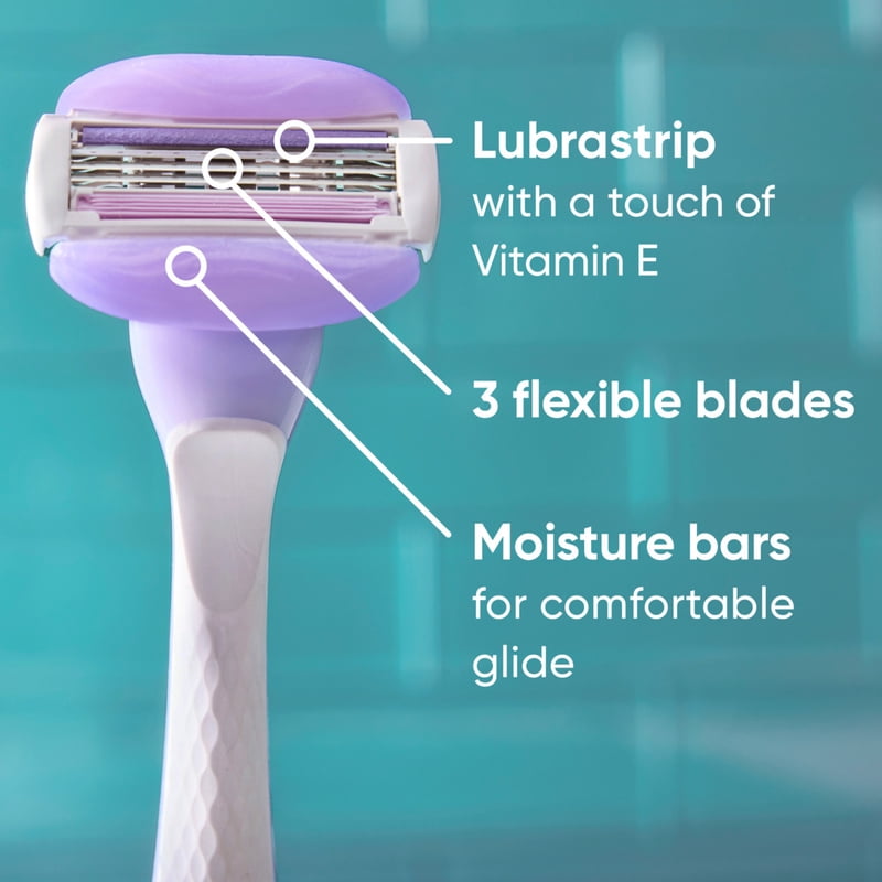 Women’s Disposable Razor with 3 Blades & Vitamin E - Purple, 2 Pack