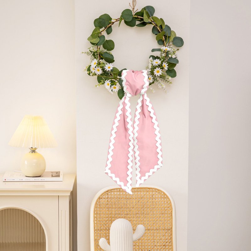 Elegant Satin & Cotton Wreath Sash with Lace Trim for Front Door Decor