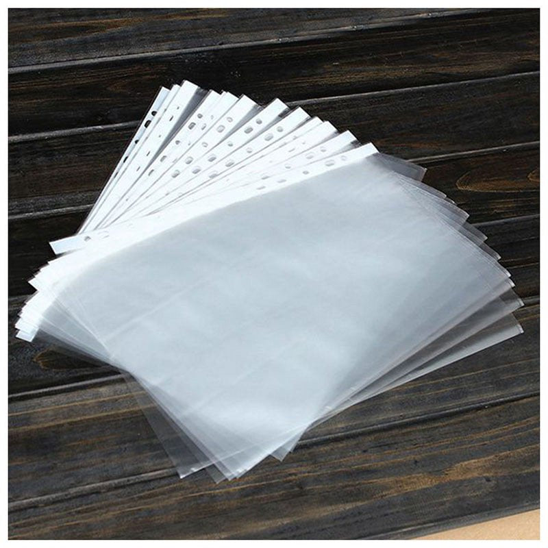 100pcs A4 Transparent PP Punched File Pockets for Office & Filing