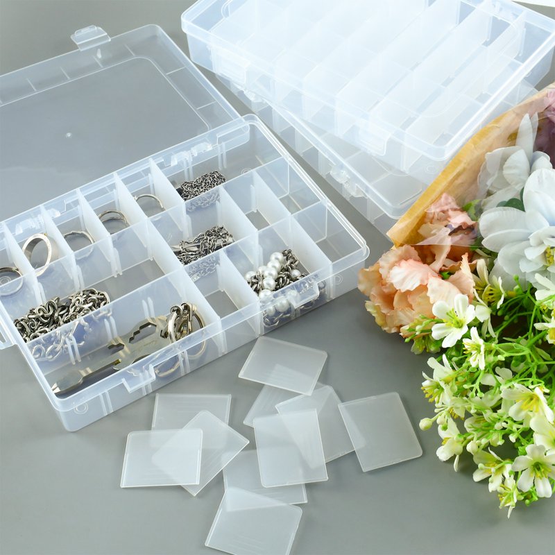 24-Grid Bead Organizer Box with Removable Dividers for Jewelry Craft Storage