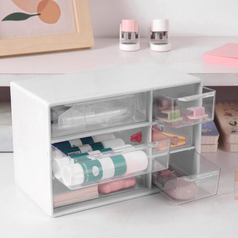 Stackable Desk Organizer with 6 Drawers, Clear Plastic Storage Box for Office Supplies